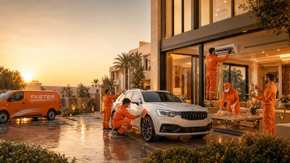 FASTER professionals delivering vehicle washing, home cleaning and home maintenance across Saudi Arabia